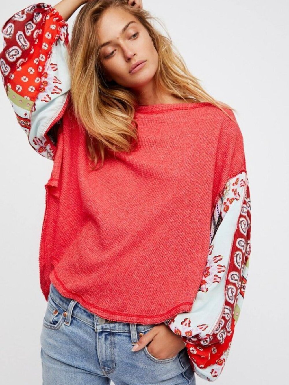 Free People We The Free Women's Red Blossom Thermal Top Size XS 54735